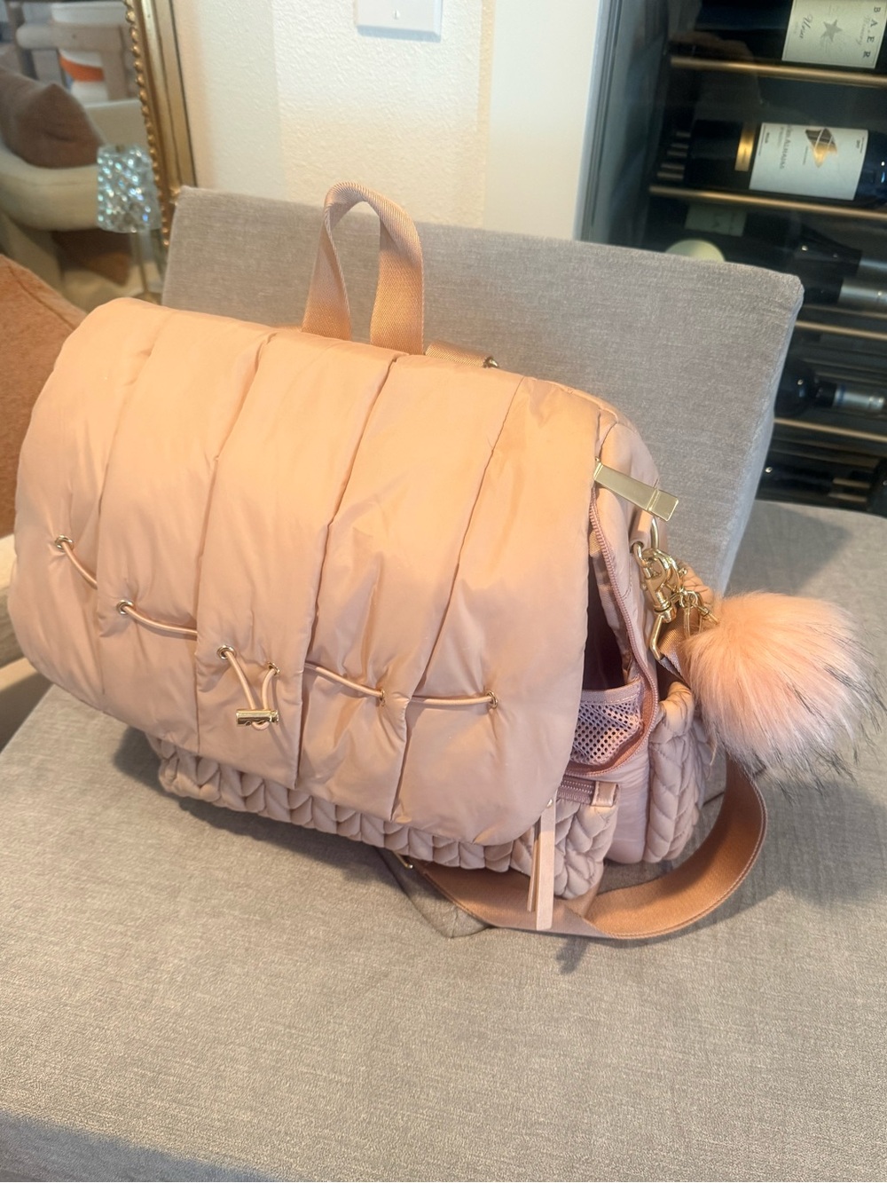 Quilted Blush Baby Bag with Pom-Pom Charm